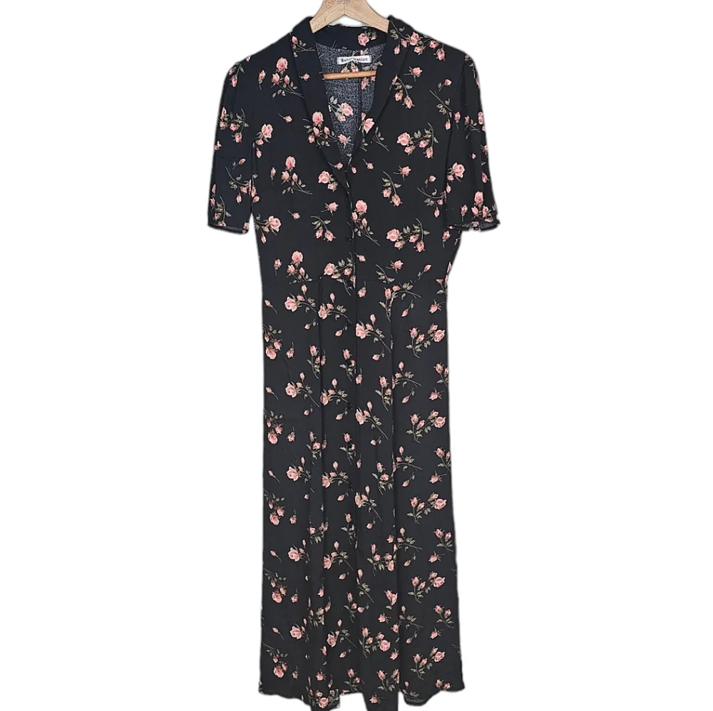 Reformation Rocki Dress Midi Black Floral Size 6